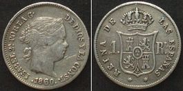 SPANIEN 1 Real 1860 Sevilla ISABEL II. Silber SELTEN!