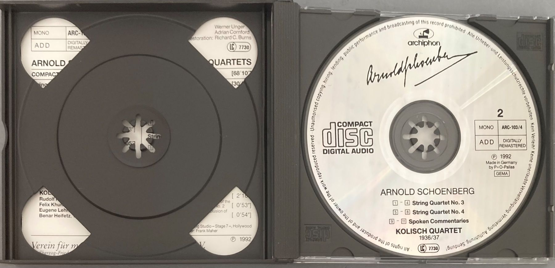 CDs: SCHOENBERG..... KOLISCH QUARTET (1936-37) – Gebraucht aus Poliez-Pittet von Newtown-Records 3