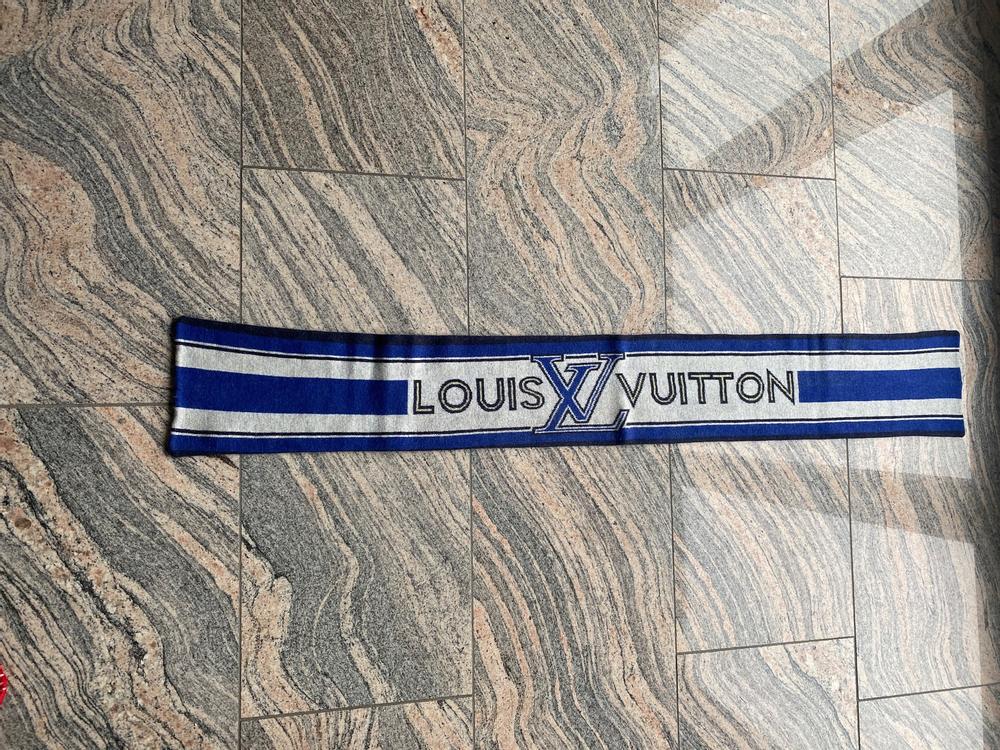 Extravaganter LOUIS VUITTON Schal, blau/hellgrau, 68x189cm