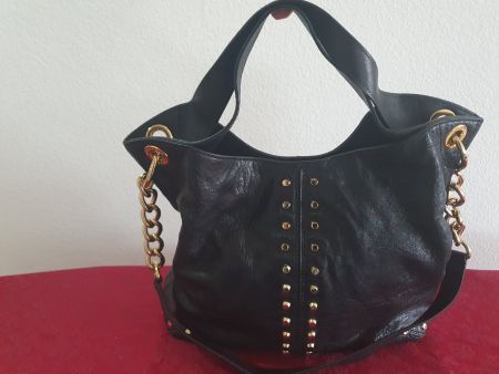 Michael Kors Handtasche Nieten Schwarz Gold Leder Vintage