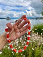 Red Coral & Rock Crystal Necklace Silver