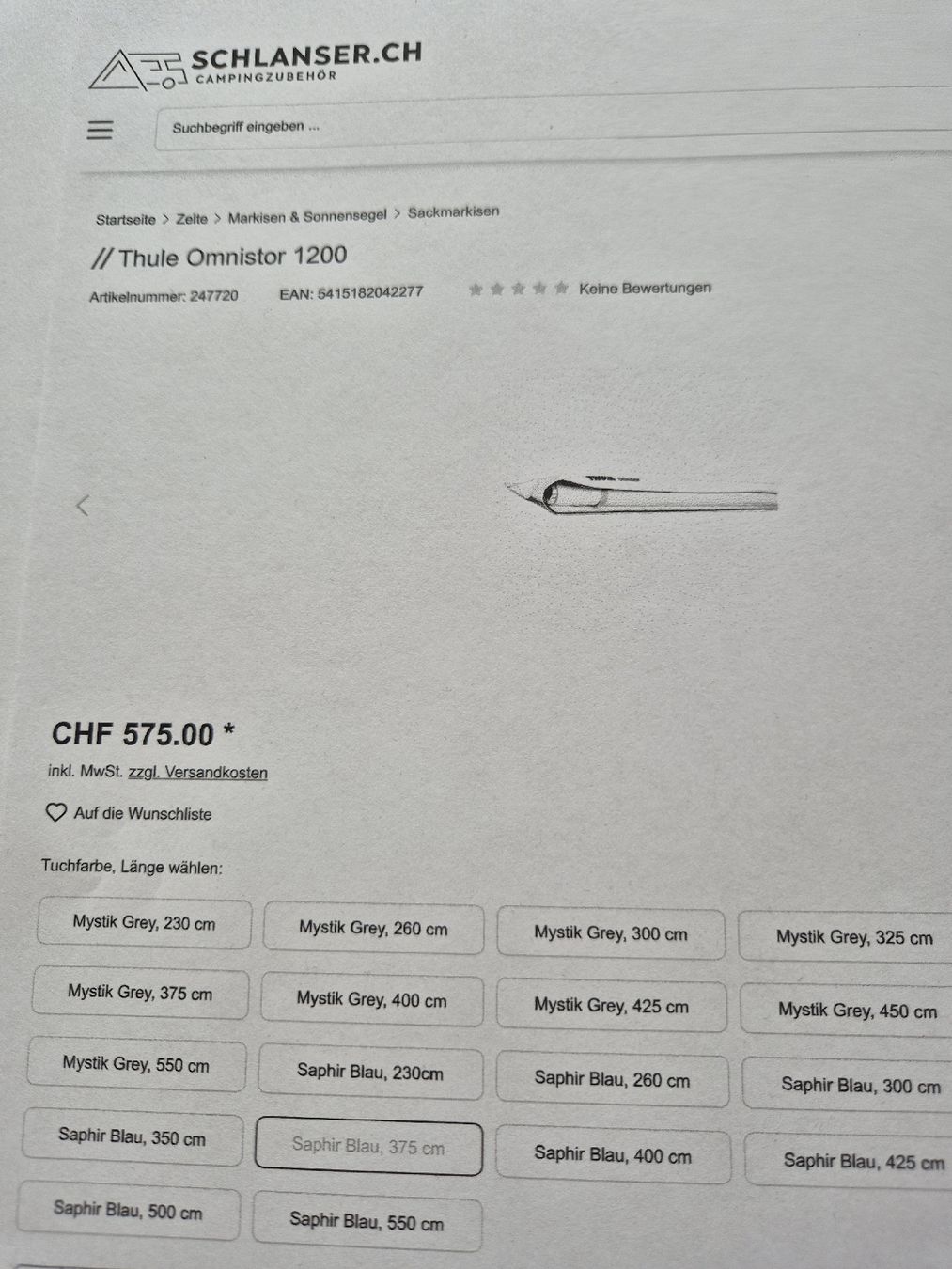 Thule Marquises: Sackmarkise Thule Omnistor 1200 – D'occasion à Triesen par Petrabol 1