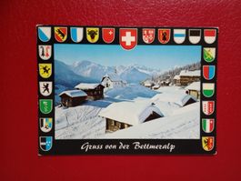 Bettmeralp Wallis Winter mit Wappen Kantone