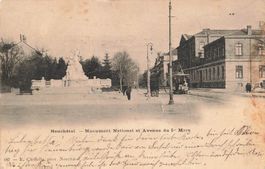 Neuenburg NE ationaldenkmal und Avenue  1er Mars Tram