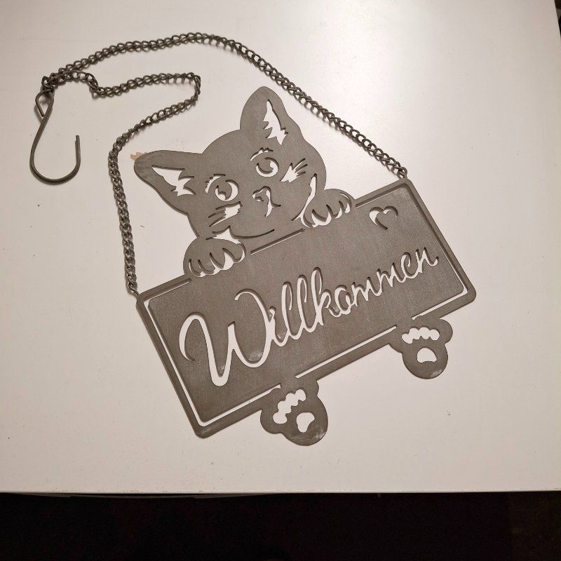 Insegne: süsses Türhängeschild Katze - Willkommen, Metall – Nuovo (secondo la descrizione) da Weggis venduto da Mylemontree