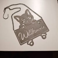 süsses Türhängeschild Katze - Willkommen, Metall