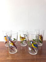 5 verres oiseaux VMC Reims France vintage 1970