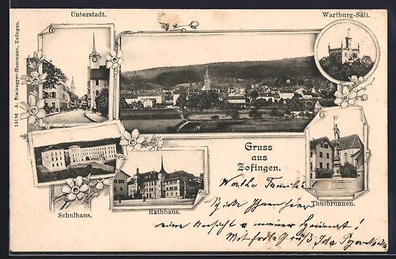 Cartoline postali: Zofingen, Wartburtg-Säli, Thutbrunnen,  – Usato da Berlin venduto da bartko-reher