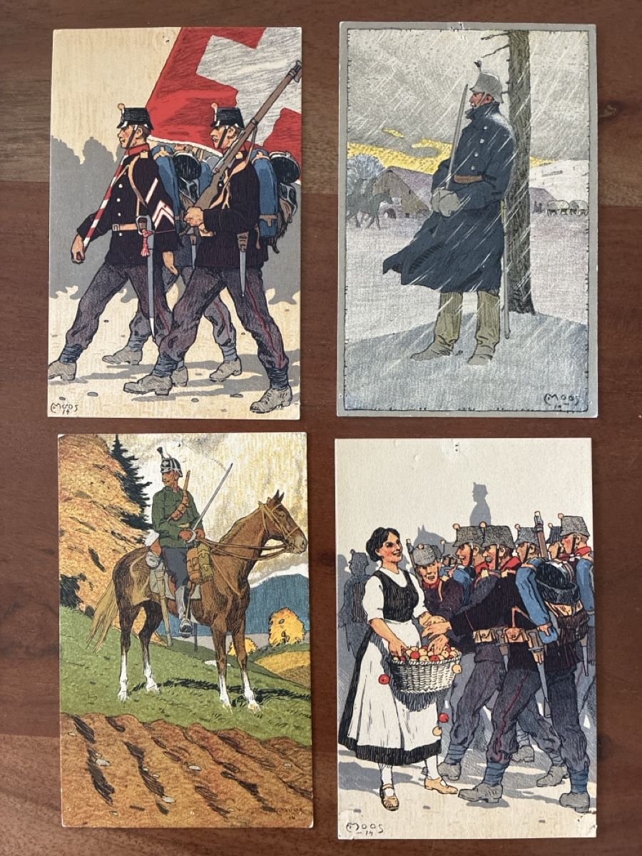 Cartoline postali: 14 Ansichtskarten Schweiz vom Militär Moos Karten CH – Usato da Oftringen venduto da Cla.vD.74 2