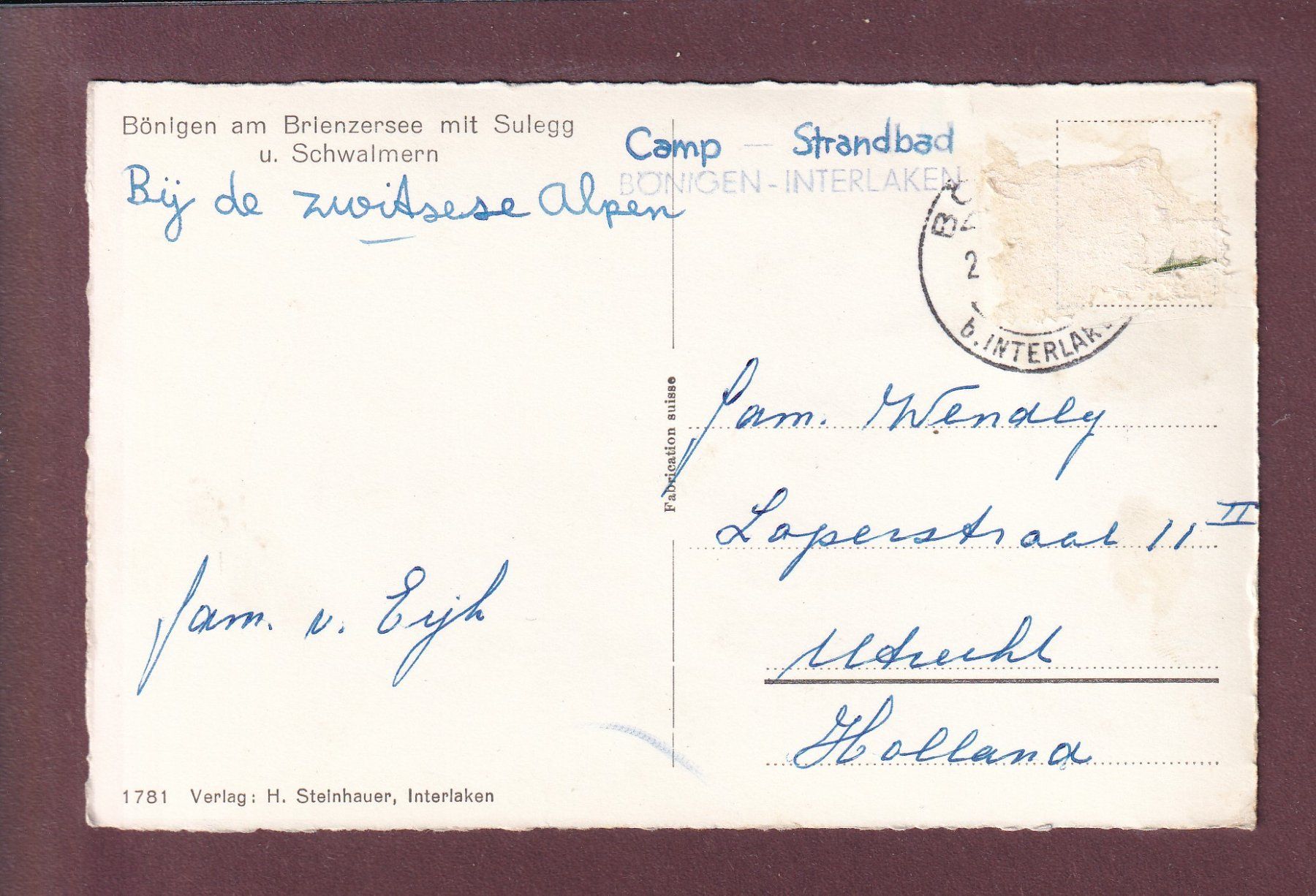 Cartoline postali: BÖNIGEN - Sulegg - Schwalmern – Usato da Pully venduto da nicecards 1