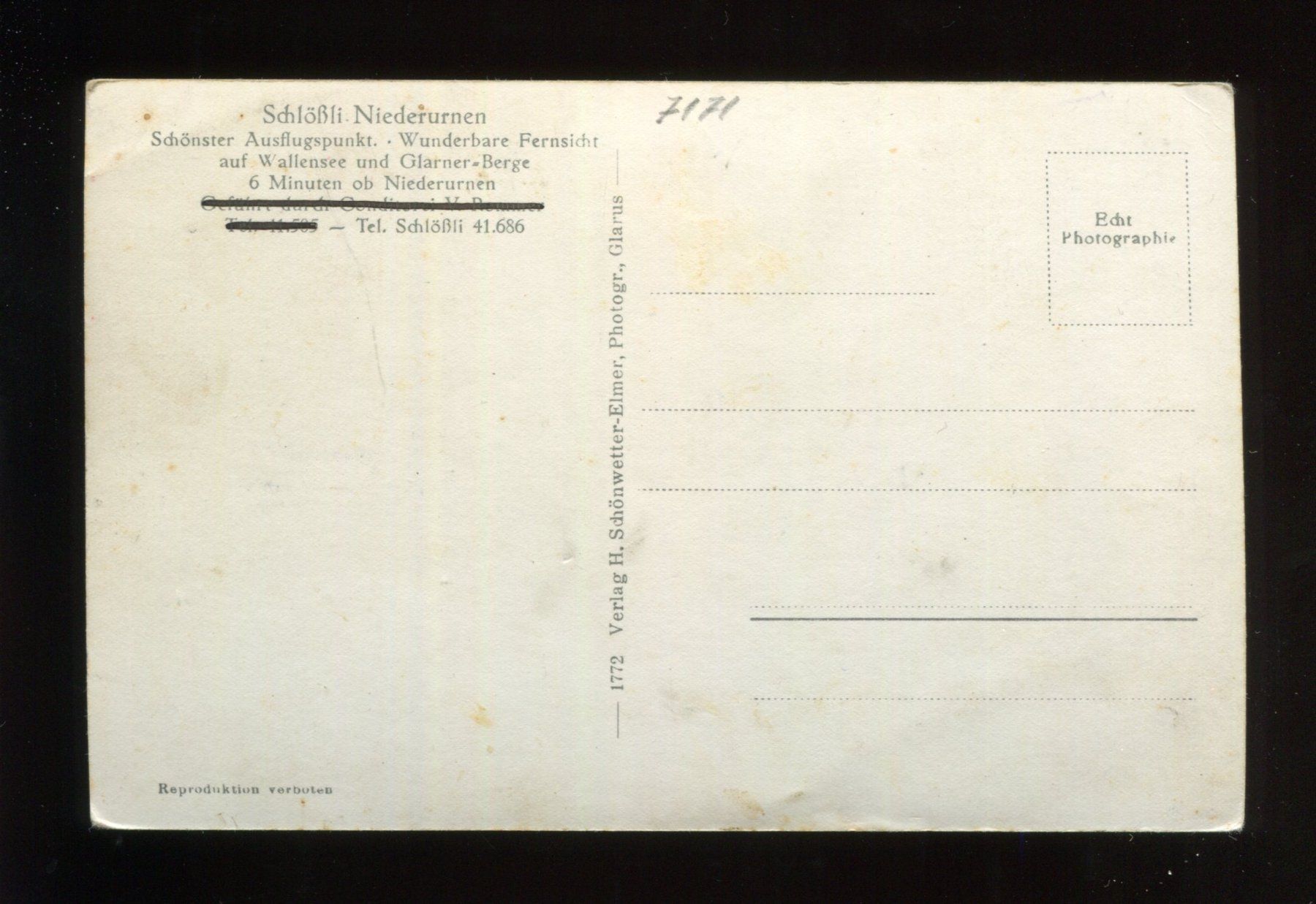 Cartoline postali: Niederurnen, Schlössli – Usato da Aarau venduto da Elmaar41 1