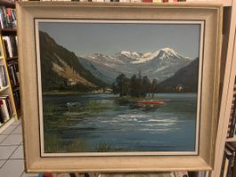Tableau huile G. Roc… Lac et Grand Combin encadré