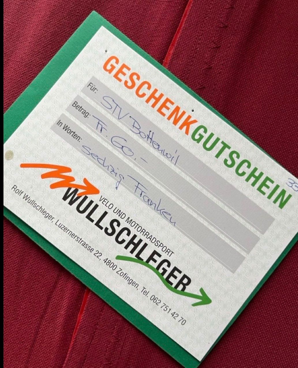 Buoni: Gutschein Wullschleger Zofingen, Wert 60 CHF – Usato da Bottenwil venduto da tob_f5yd