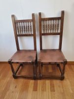 Spanische Stühle Leder Sitz Holz 2 St. Wunderschön