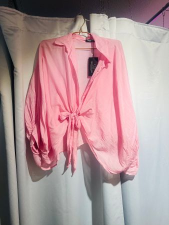 Halbtransparente Binde-Bluse mit Ballon-Ärmeln 20% Seide