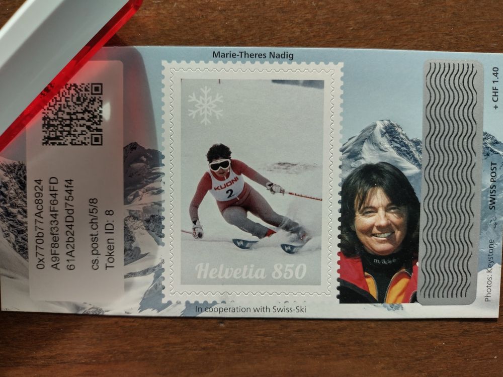 Tutti i francobolli: Swiss Crypto Stamp 5.0, #8,    Marie-Theres Nadig – Nuovo (secondo la descrizione) da Wildhaus venduto da Hukwildhaus