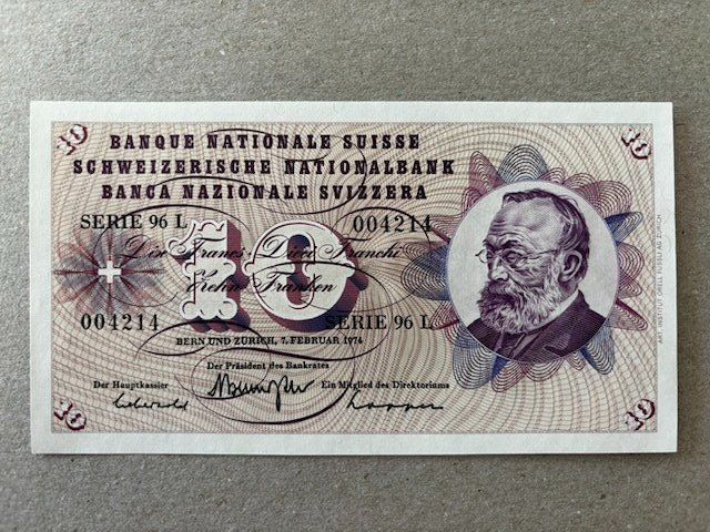 Banknoten: 10-Franken-Note von 1974 – Gebraucht aus Zürich von Lenine