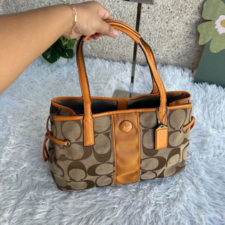 Handtasche Coach C Muster braun orange Canvas Leder 37x24cm