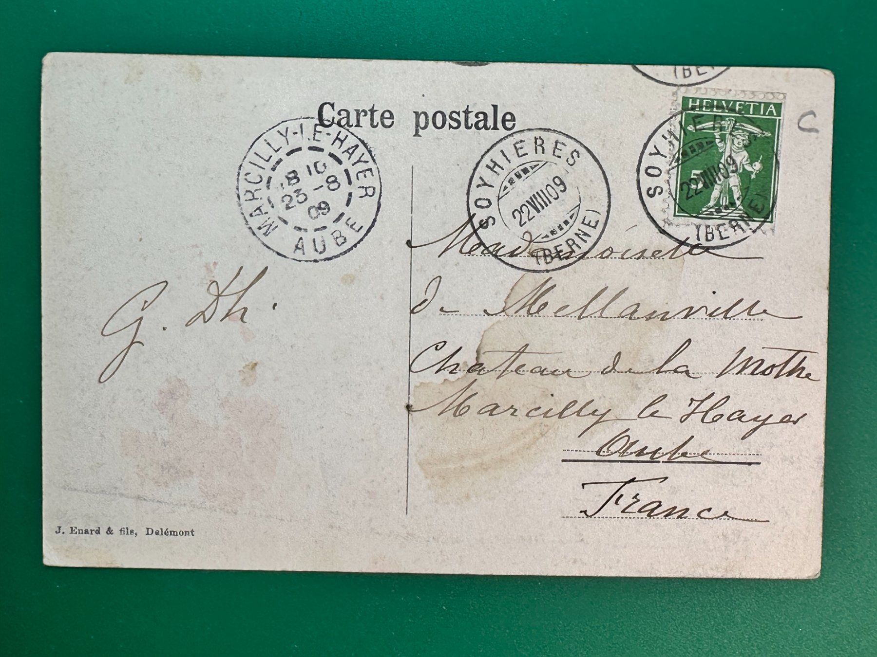 Cartoline postali: Soyhières - 1909 – Usato da Steg VS venduto da _vinci_ 1