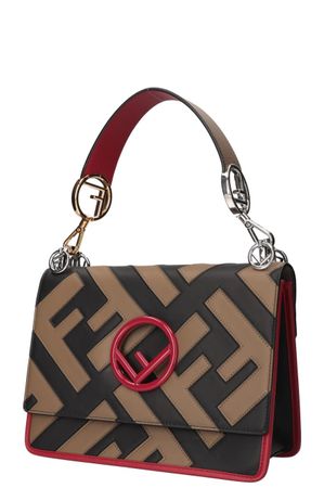 FENDI Kan I F Bag Logo Print Beige, Red & Black UNGETRAGEN