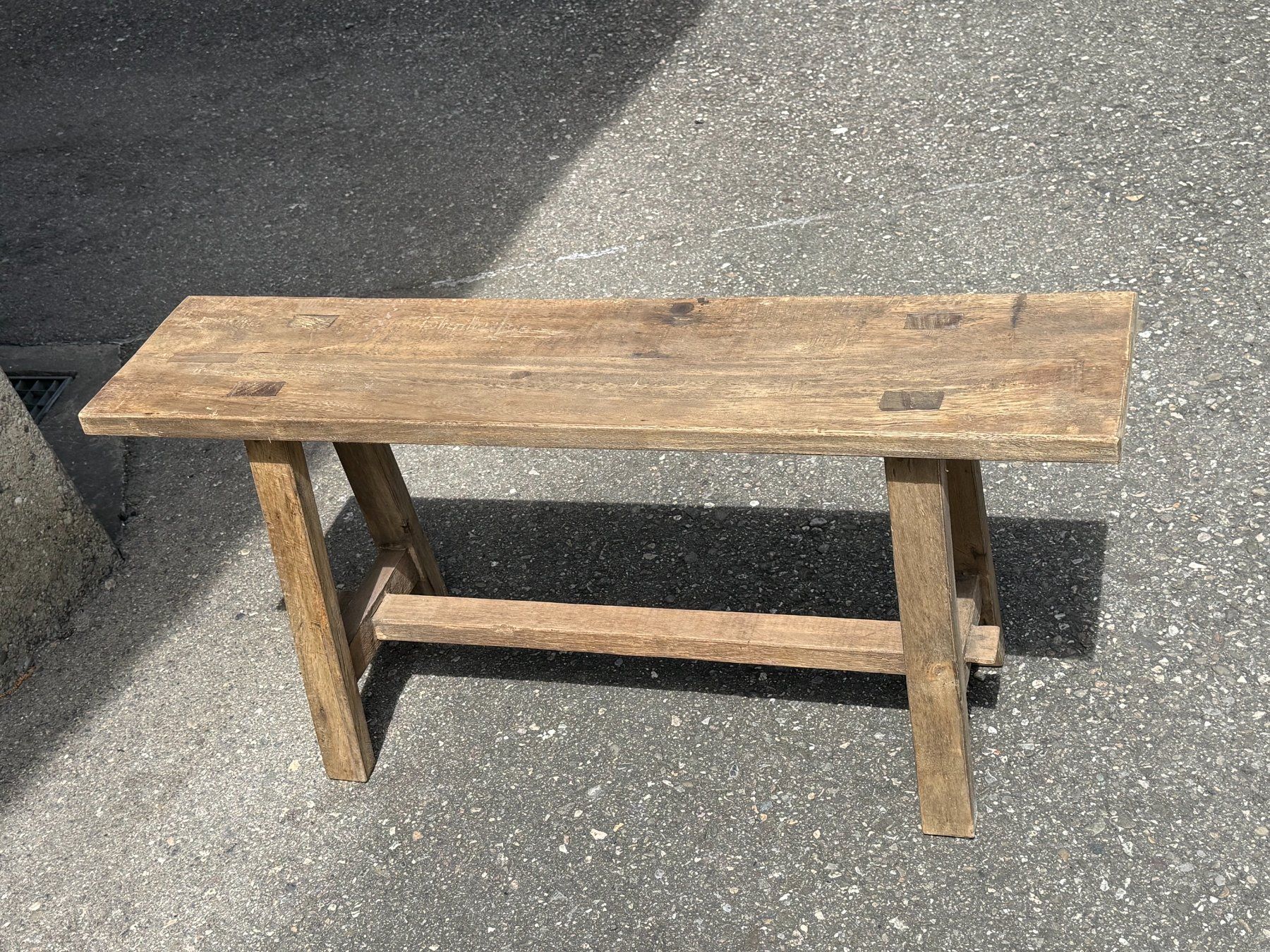 Bänke: Rustikale Holzbank, massiv, Länge 100 cm Hartholz – Gebraucht aus Koblenz von Forellenteich