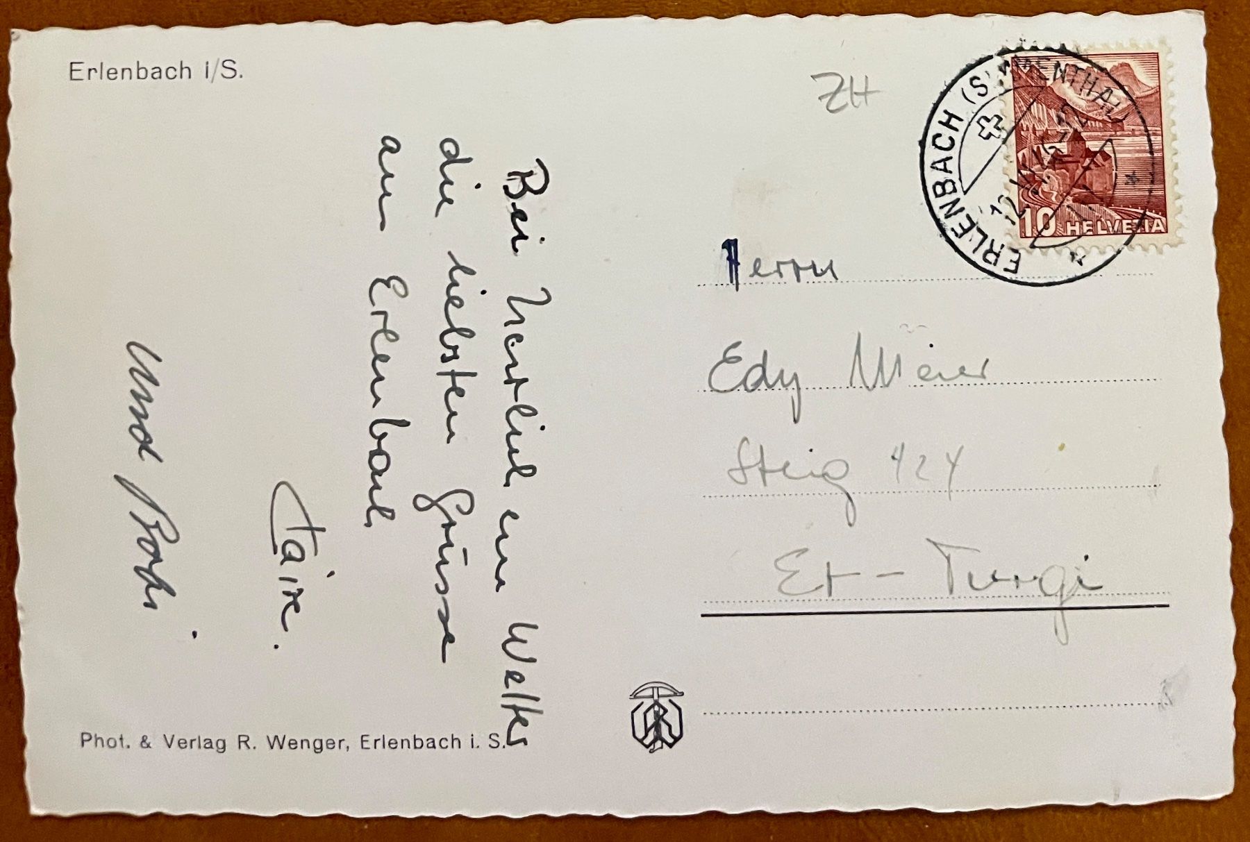 Cartoline postali: AK: Erlenbach i/S. 1946 – Usato da Lutry venduto da Ediego 1