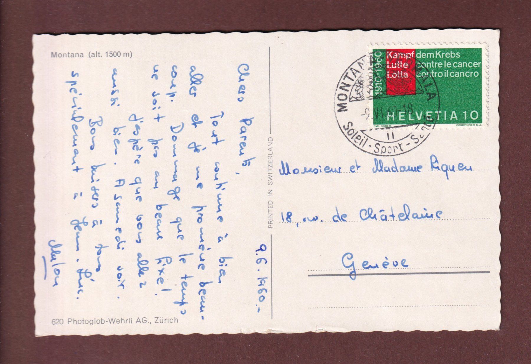 Ansichtskarten: MONTANA - 1960 – Gebraucht aus Pully von nicecards-shop 1