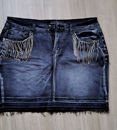 Stylischer Jeansrock mit Strass Fransen Gr. L