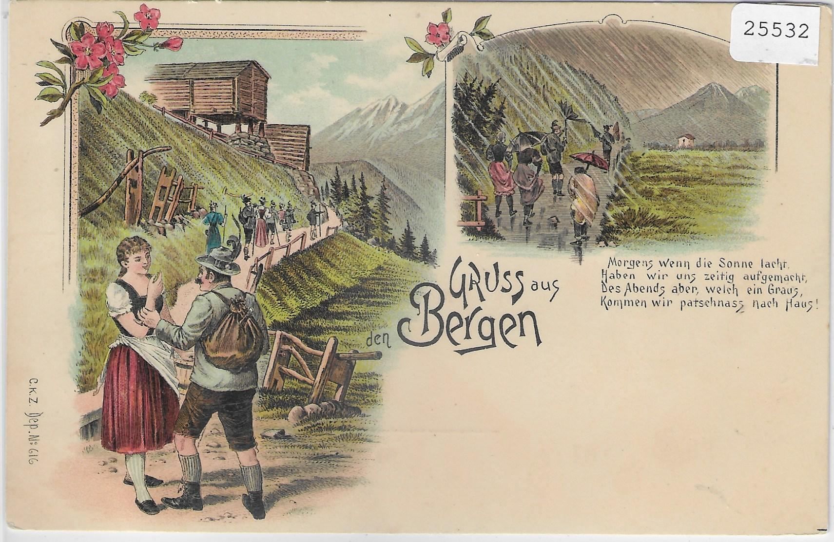 Cartoline postali: Gruss aus den Bergen - farbige Litho – Antico da Ettingen venduto da Kartenplanet