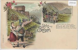 Gruss aus den Bergen - farbige Litho