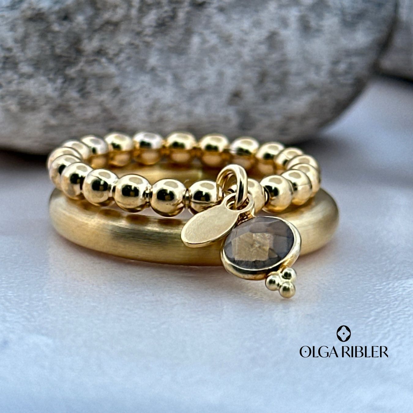 Olga Ribler Anelli: 2er Ring-Set mit Rauchquarz Charm, Grösse 60 – Nuovo (secondo la descrizione) da Luzern venduto da byolgaribleroutlet 6