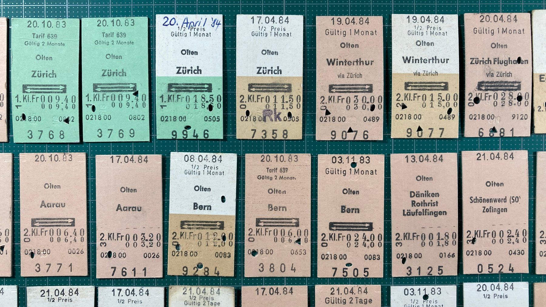 Biglietti: Olten, 46 Edmondsonsche Bahn Billette, 1983 / 1984, SBB – Usato da Lenzburg venduto da fh1 2
