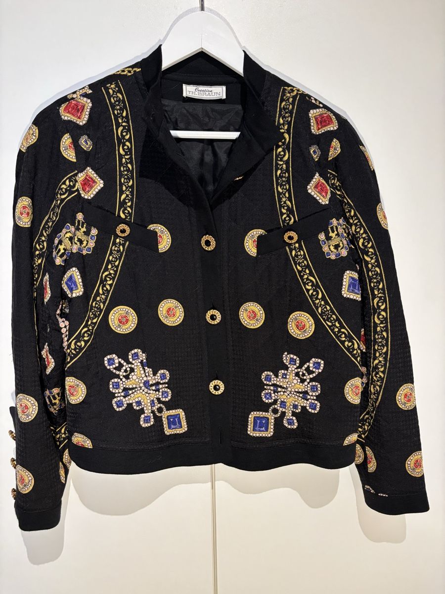 Giacche: Vintage Blazer Creation TH Braun Barock Muster Schwarz – Usato da Auslikon venduto da raf_hjb5