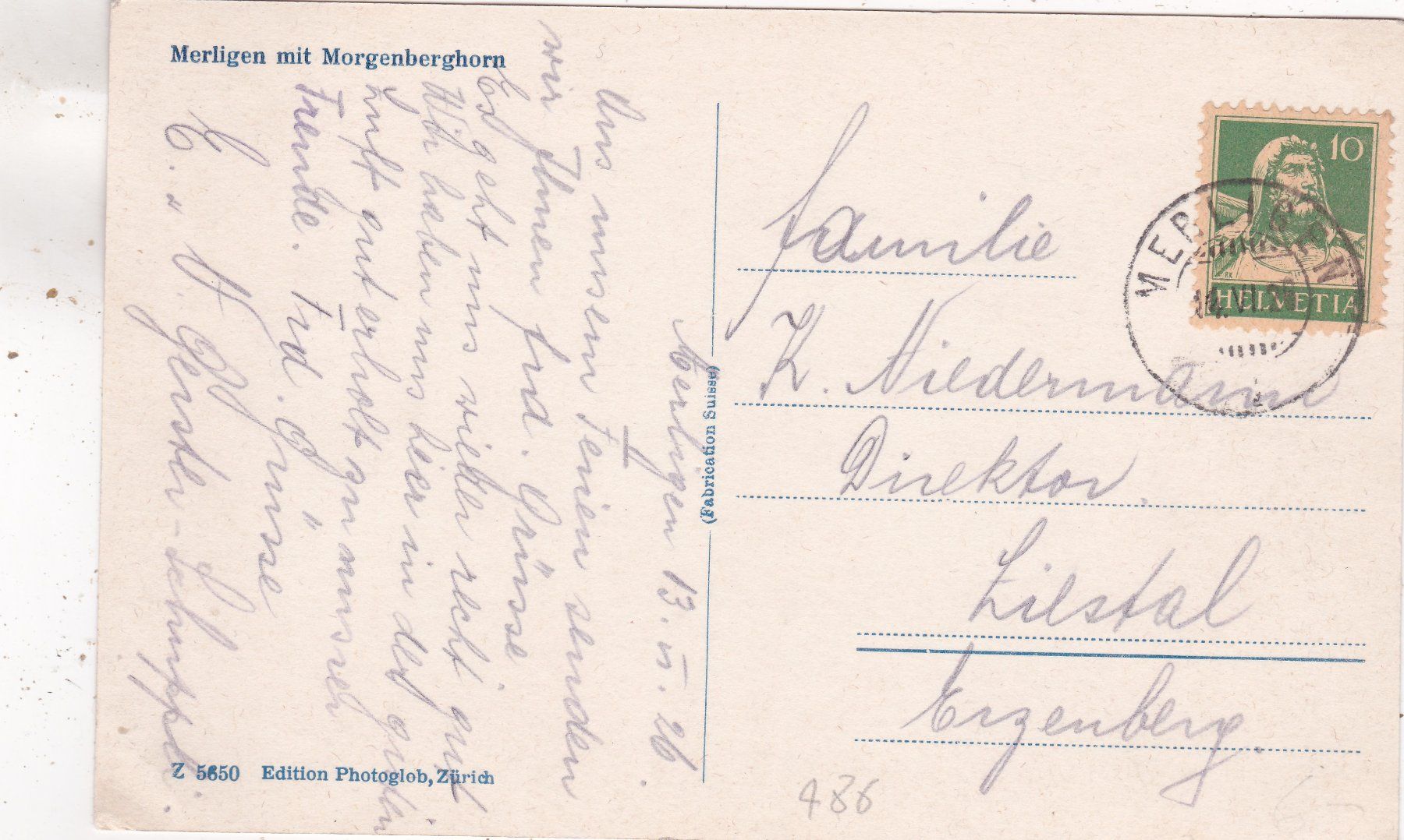 Cartoline postali: Merligen mit Morgenberghorn 1926 – Usato da Herisau venduto da Lisegrat2008 1