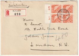 Viererblock 204 auf R-Brief von BALSTHAL 27.V.39 nach London