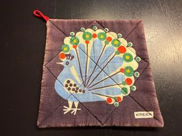 Vintage Topflappen mit Pfauenmuster von Kreier, Retro!