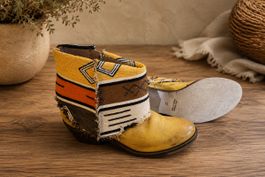 Stiefeletten Damen Grösse 37 Gelb Ethnic Muster Leder