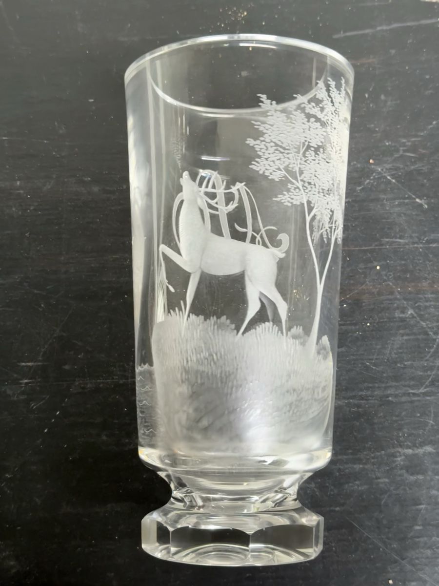 Bicchieri: Vintage Deer Engraved Glass – Usato da Lausanne venduto da artnouveau04 2