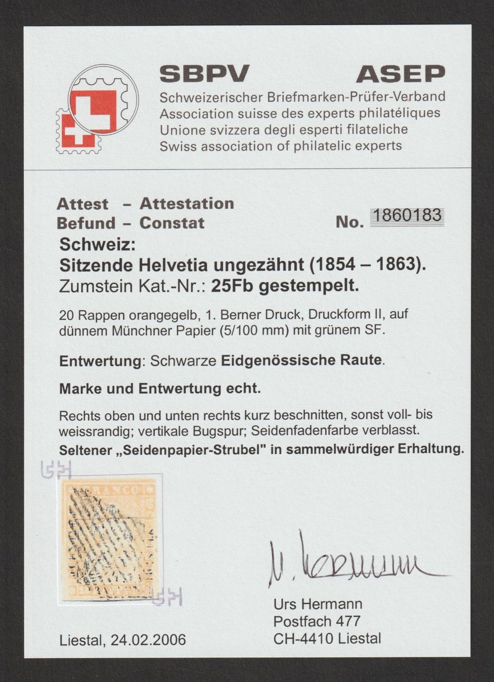 Alle Briefmarken: Strubel 25 Fb gestempelt / Befund – Gebraucht aus Siebnen von Fstaehli 2