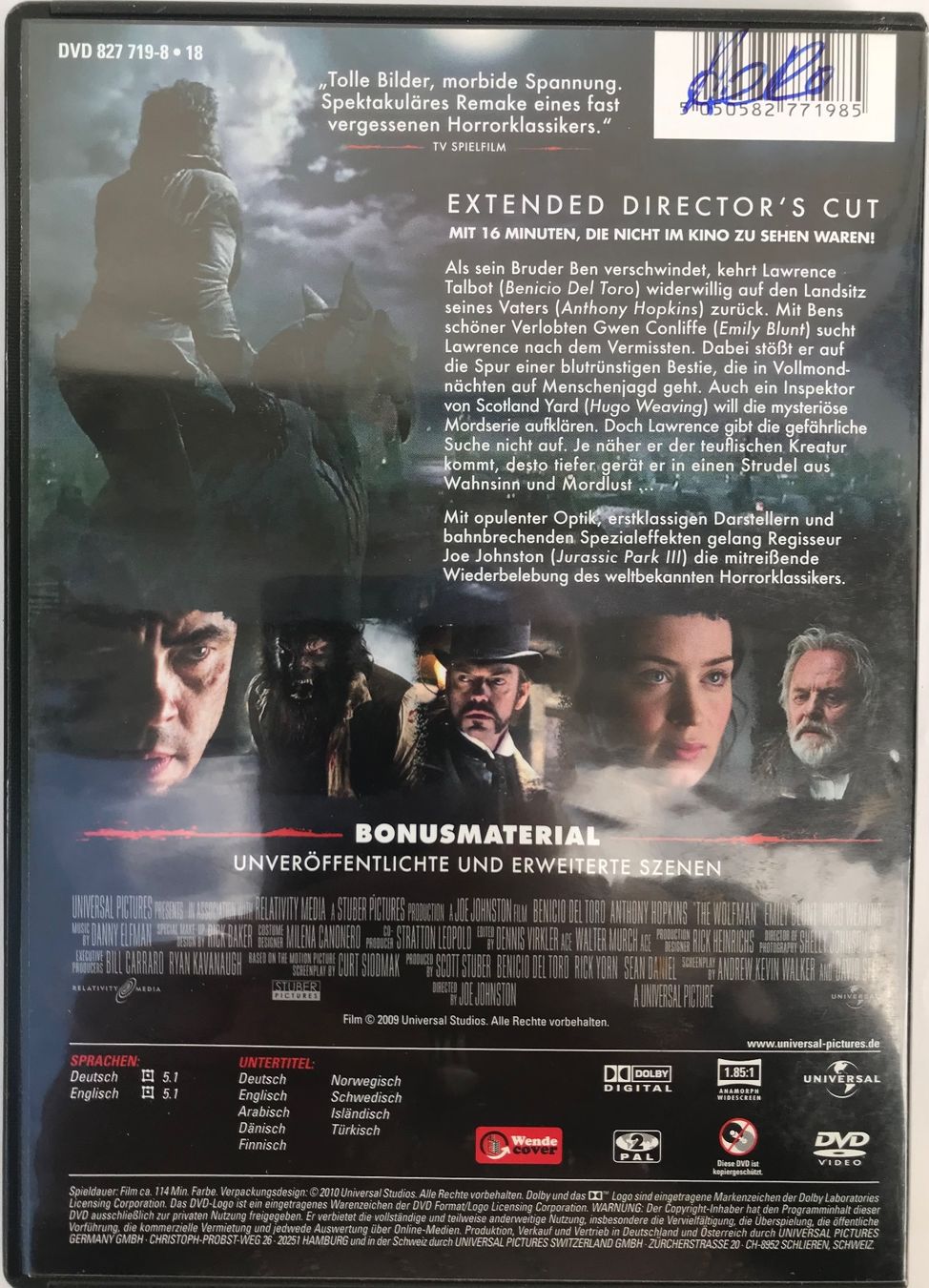 Tutti i DVDs: Wolfman - mit Anthony Hopings - Extended Director's Cut – Usato da Lostorf venduto da heidimeier 1