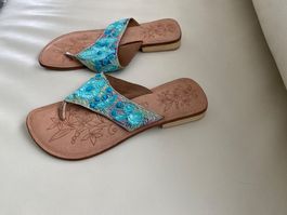 SUMMERTIME - stylische Flip-Flops mit Décor, türkis, 38