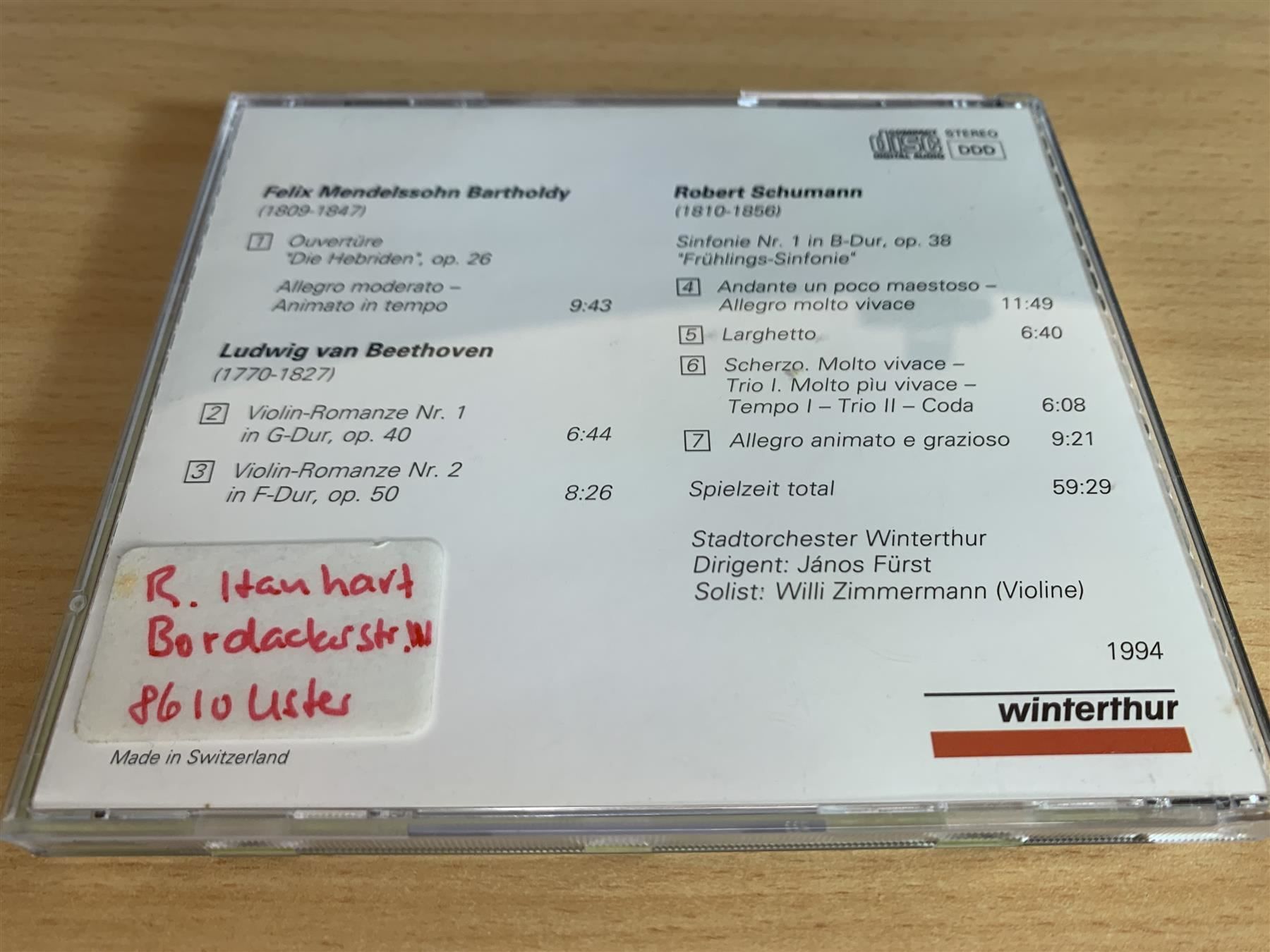 CD: Mendelssohn Beethoven Schumann Stadtorchester Winterthur – Usato da Rikon im Tösstal venduto da Alpenmutz 1