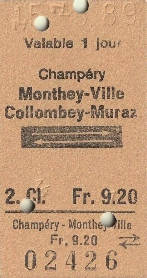 Biglietti: AOMC Karton-Billett, Champéry - Monthey-V. - Collombey-Muraz – Usato da zürich venduto da parts5060
