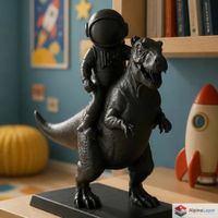Astronaut on a Dinosaur Surreal Funny Sculpture - 3D Printed