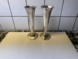 Zwei silberne Vasen Jugendstil achteckig mit Patina