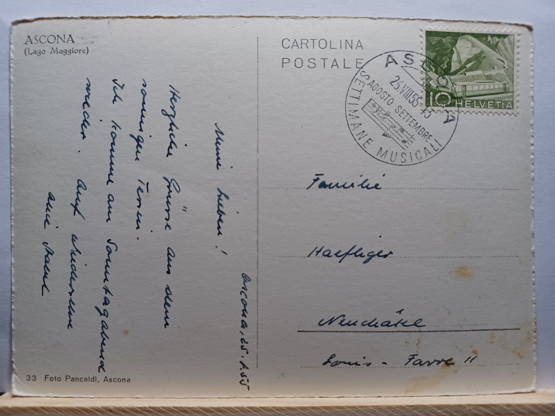Cartoline postali: TI, Ascona, Lago Maggiore, 1955 – Usato da Aarau Rohr venduto da mgvw 1