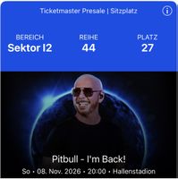 1 Pitbull Ticket Hallenstadion Zürich 8.11.2026