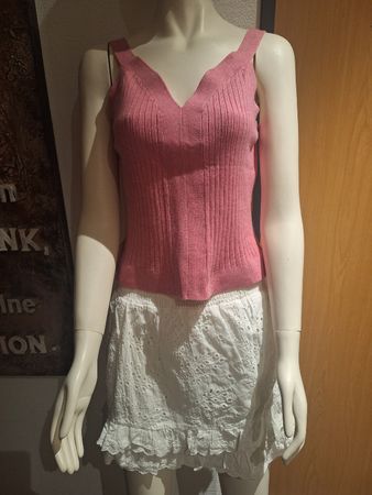 Sommer-Top Gr. M, pink, Strick und Ajour-Rock, weiss, Damen