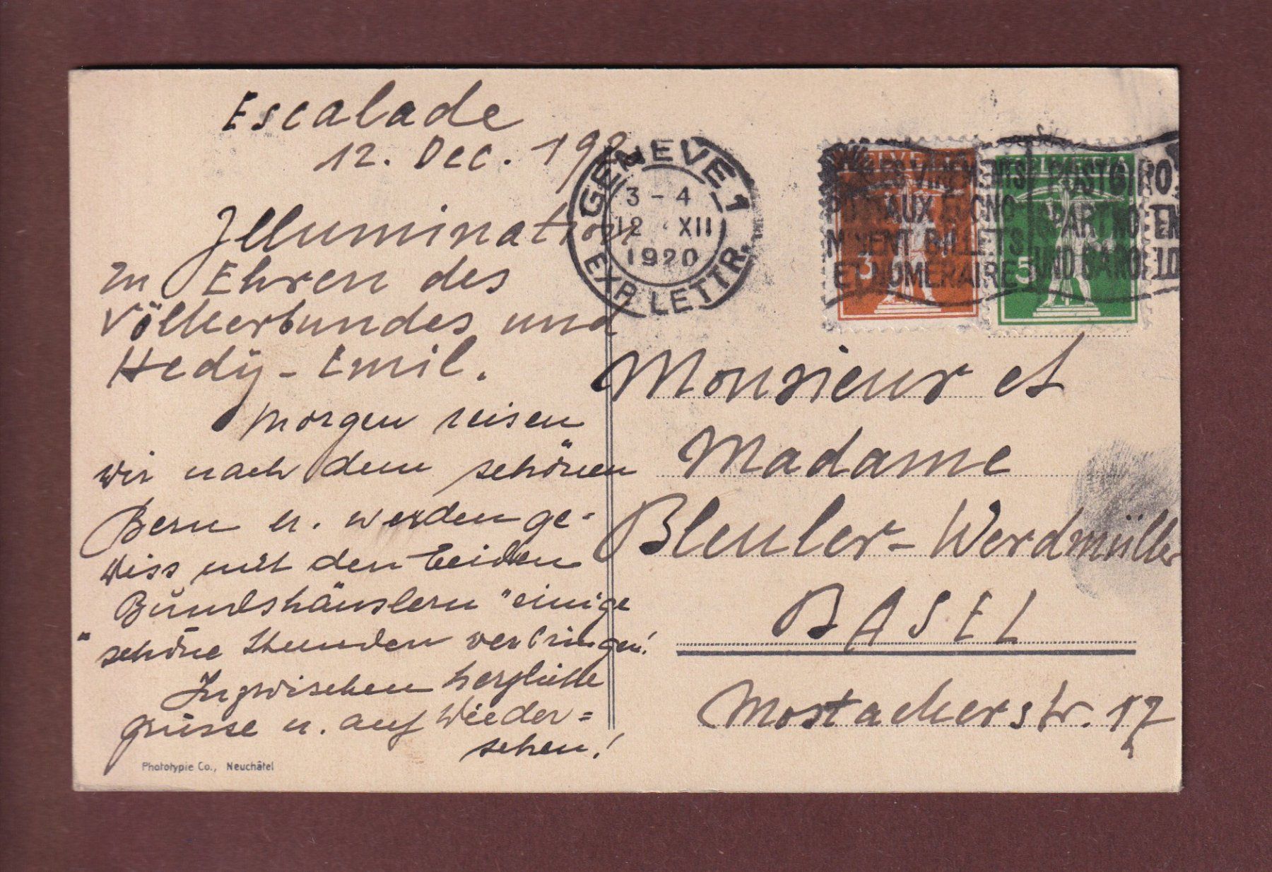 Cartoline postali: GENEVE - Fête de nuit - 1920 – Usato da Pully venduto da nicecards 1