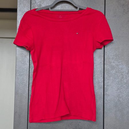 🐸 TOMMY HILFIGER T-SHIRT M RUNDHALS ROT BAUMWOLLE